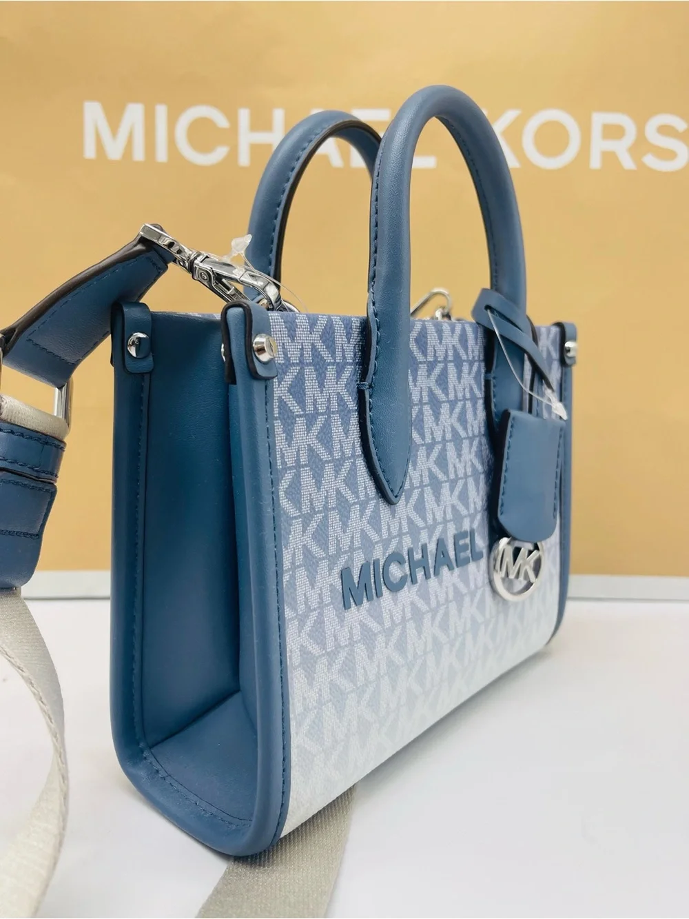 Michael Kors Mirella Extra-Small Ombré Logo Crossbody XBODY Shopper Denim  NWT